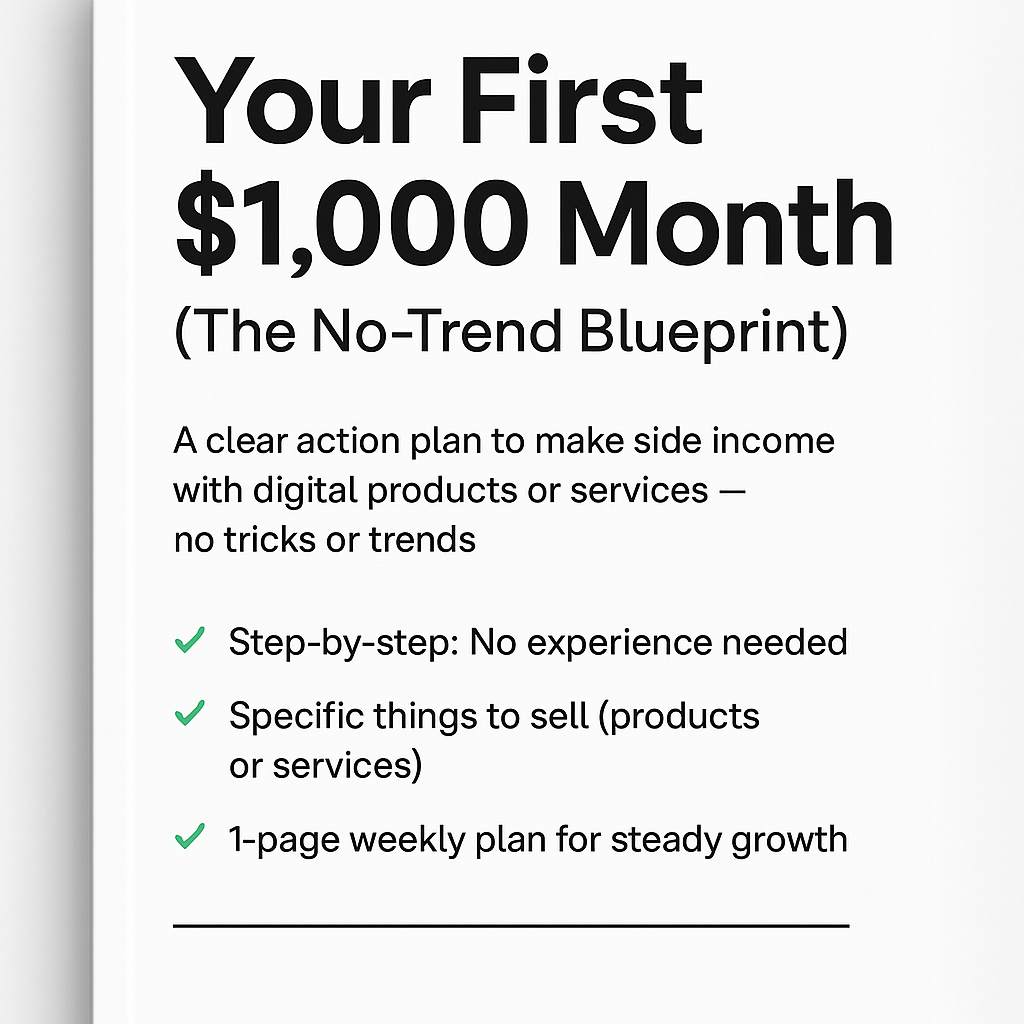 Your First $1,000 Month (The No-Trend Blueprint) – A Real Plan for Beginners